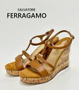 ランクS【Salvadore Ferragamo】サルヴァドーレ　フェラガモストラップ　コルク ウェッジソールサンダル　キャメル　 ガンチーニ　イタ..