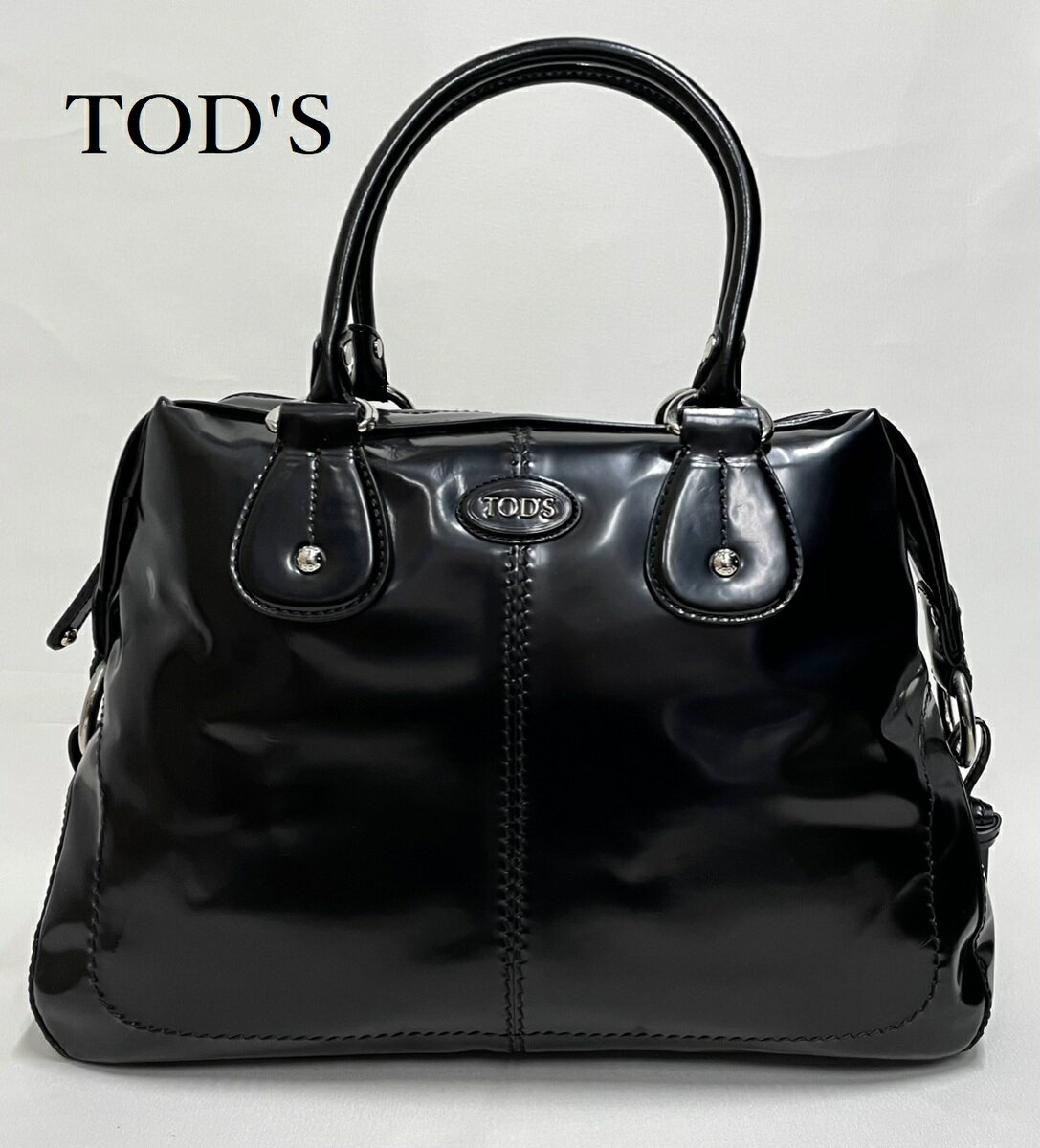 ボストンバッグ ランクA　トッズ【TOD'S】エナメル　レザーバッグ ボストンバッグ　黒　BLACK　patent-leather / enameled　bag　MADE IN ITALY