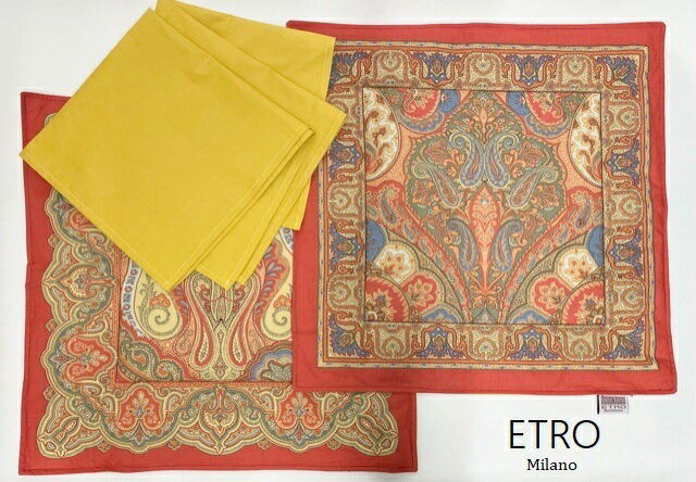 NEW　エトロ【ETRO】キルティングマット＆ナプキンCOPPIA SET AMERICANI POCHETTE ＋　TOVAGLIOLI　　..