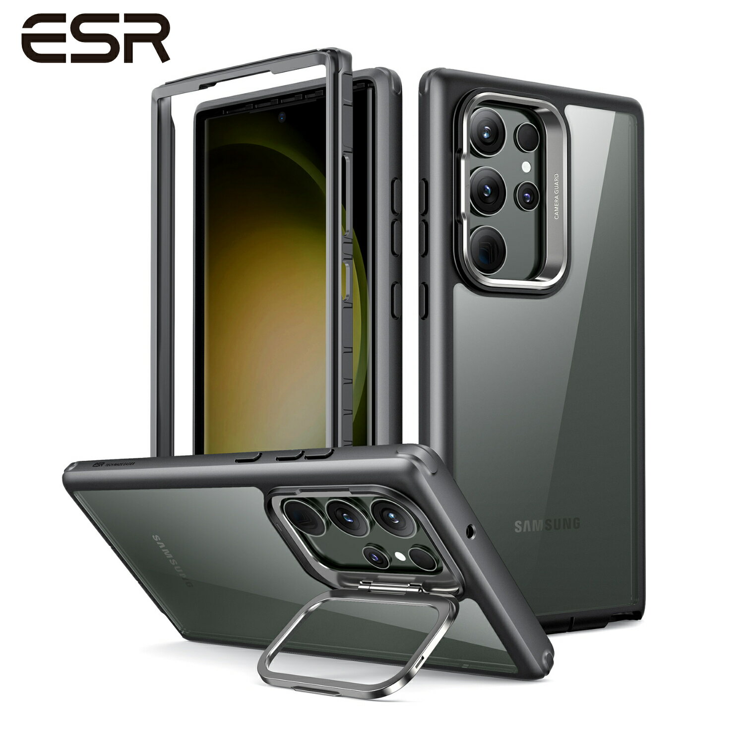 ESR Shock Armor Kickstandケース Samsung Galaxy S23 Ultra (2023)用 2つのパーツから構成 頑丈なケース カメラリングスタンド搭載 軍用規格を上回る保護機能 スクリーンプロテクターは含まれていません おしゃれ かわいい 