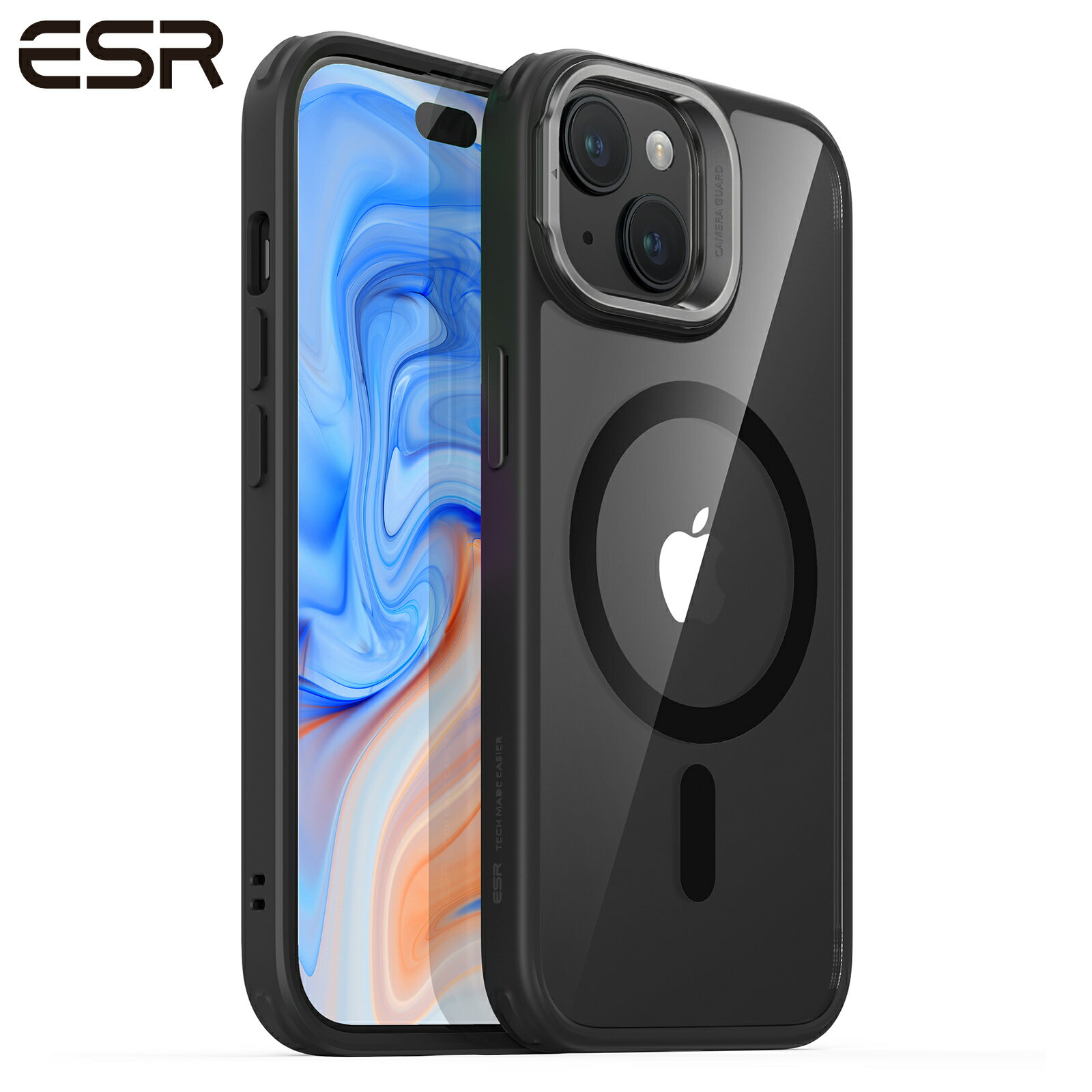 ESR iPhone 15 / 15 Plus / 15 Pro / 15 Pro MagSafe対応 米軍MIL規格の保護 隠れスタンド スマホケース 傷防止背面 クリアーブラック Classicシリーズ ESR Classic Hybrid Case with Stash Stand (HaloLock) - Clear Black【国内正規品】