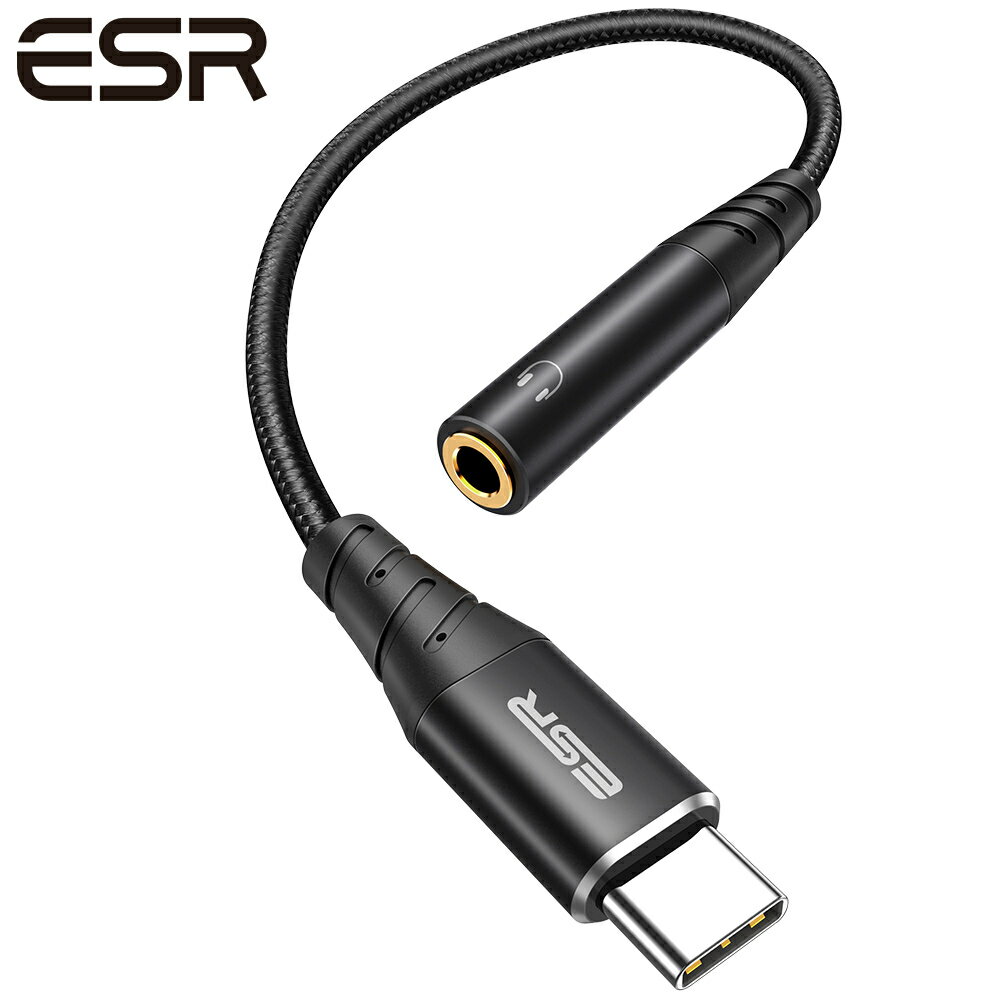 ESR USB Type-C to 3.5 mm メスイヤホンジャックアダプター USB-C to Auxオーディオドングルケーブル iPad 10/Air 5/mini 6対応 iPad Pro 12.9/11(2018以降)対応 Pixel 4/3/2/XL対応 Galaxy S22/S21/S20/Note10/A52対応 ブラック【国内正規品】