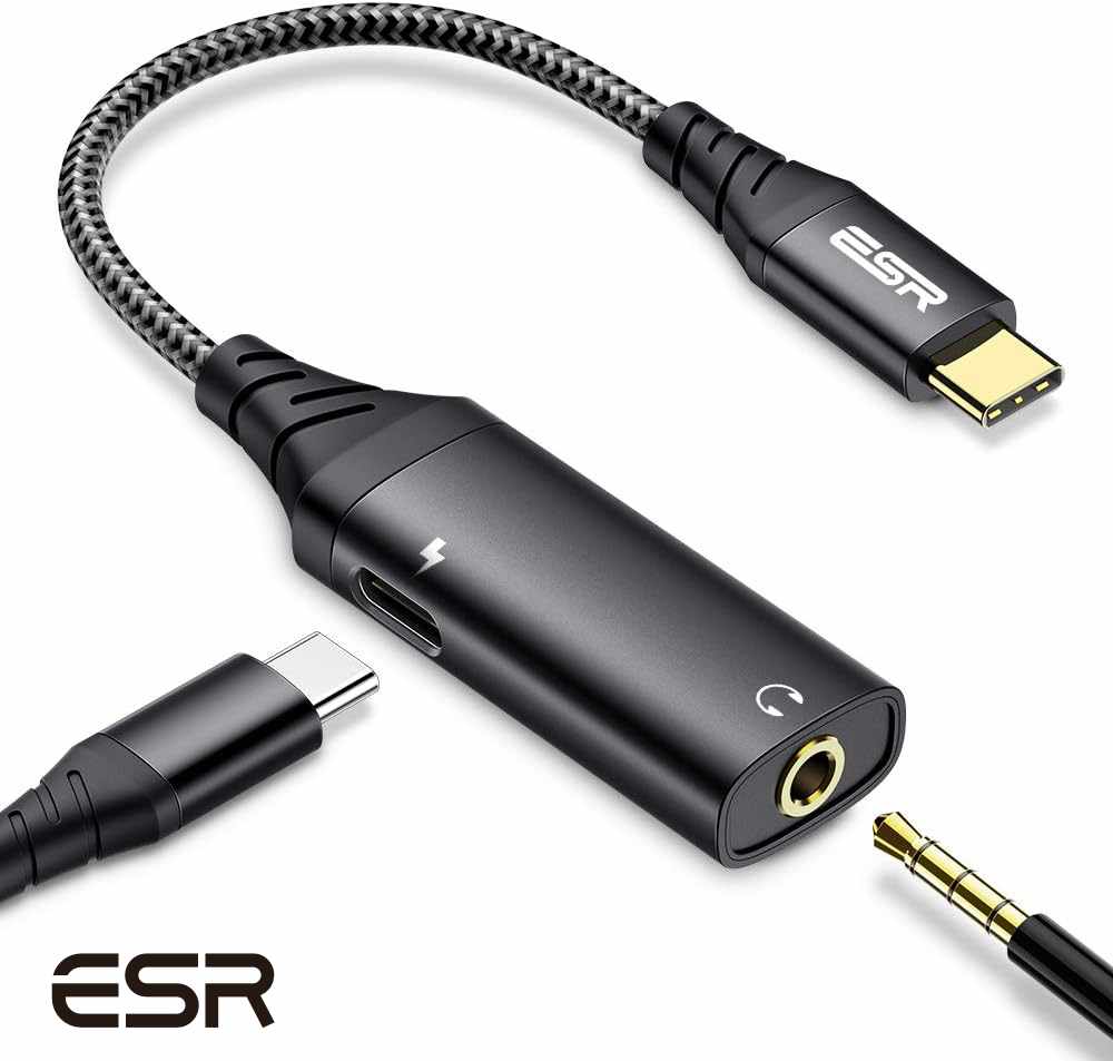 ESR 2in1タイプCイヤホン変換ケーブル イヤホンを使いながら充電可能 Type-Cイヤホンジャック 3.5mm USB-C PDイヤホン 音声通話/音量調節 対応機種:iPad Pro 2020 /iPad Pro 2018/ipad air4/Pixel 4a/4xl/3a/Xperia XZ2/Xpera5/ Galaxy S20など (編組ナイロン)【国内正規品】