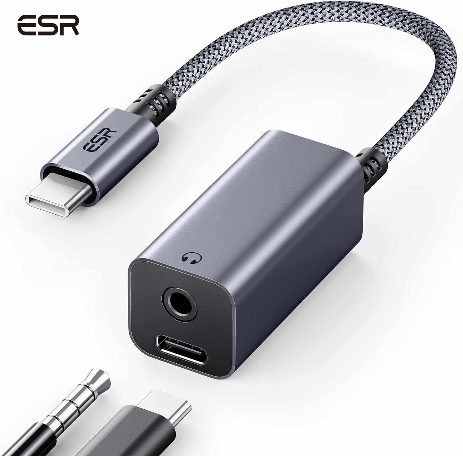 ESR USB Cイヤホンアダプター 2-in-1 USB C to 3.5 mmヘッドホンジャックアダプターDAC DAコンバーター PD急速充電 持ち運びに便利 iPad 10/Air5/mini 6/Pro 12.9/Pro 11 2018以降 Galaxy S22/…