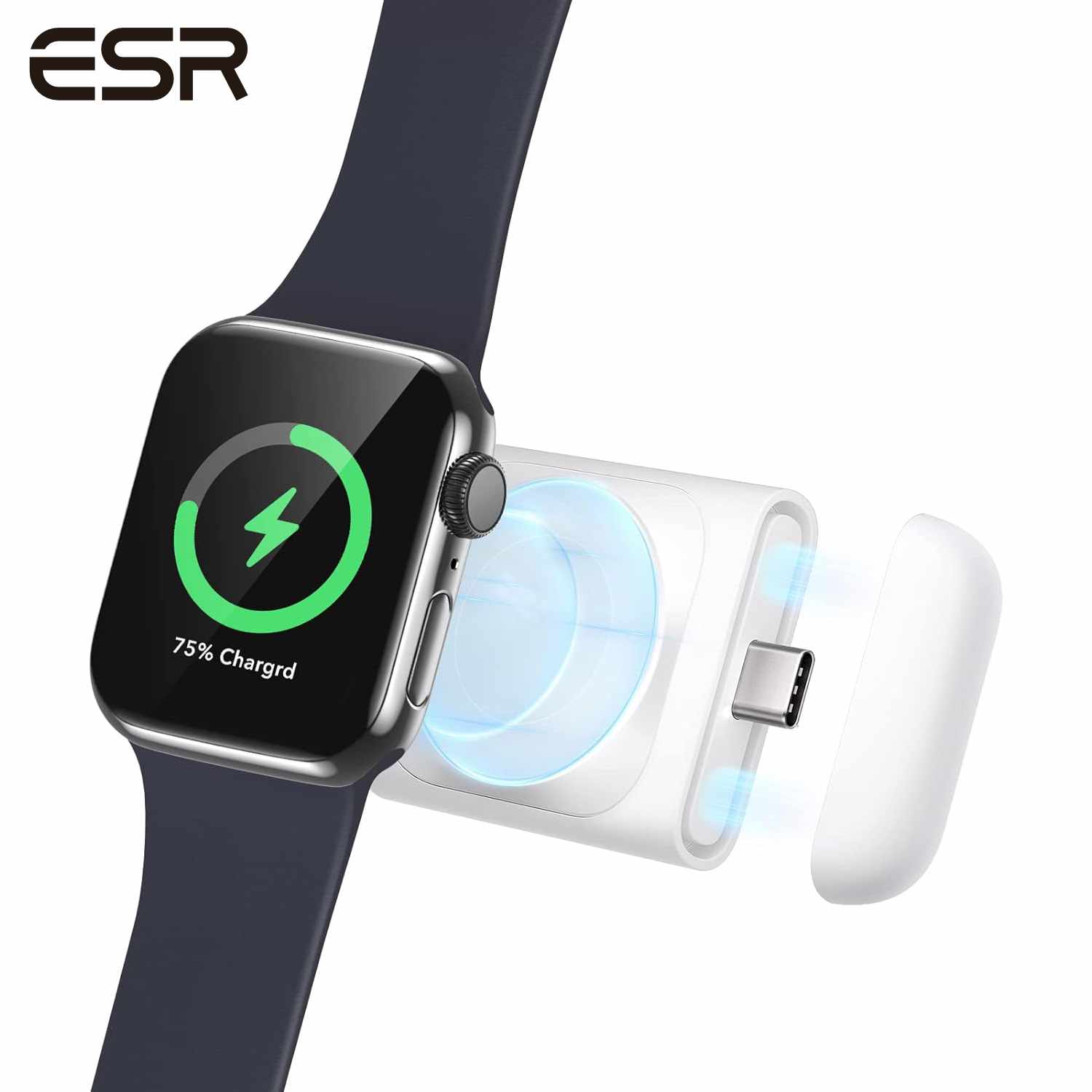 ESR Apple Watch充電器 マグネット式 5W高速充電 MFi認証取得 アップルウォッチ 充電器 充電ドック 小型 USB-C ワイヤレス充電 Apple Watch Series Ultra/SE/8/7/6/5/4/3/2/1用 持ち運び便利 ケーブル不要 ホワイト