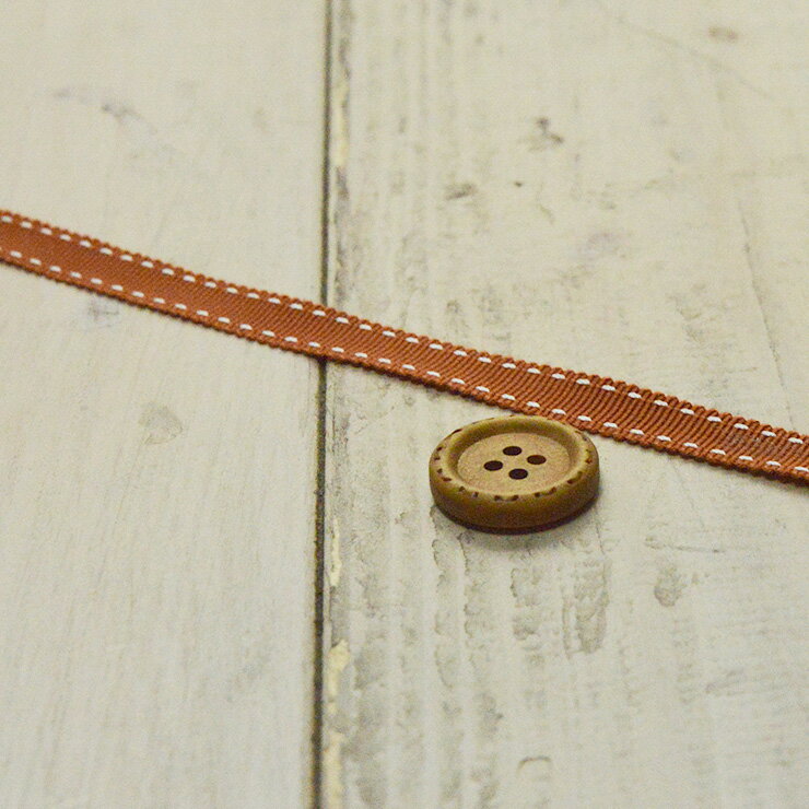 【リボン 9mm/テラコッタ】100円均一 MOKUBA(木馬) ステッチグログランリボン カラーNo.39 4649K【50cm単位 メール便対応】(013-186)