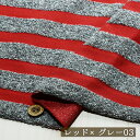 【アウトレット商品 ニット生地 ボーダー柄/レッド×グレー03-35cmカット済】ボーダー部分にショートループをあしらったデザイン 綿ポリ天竺ニット 透け感若干あり 3cmと2cmピッチのボーダー 広幅202cm 主に横方向に少し伸びるテンションやや低のニット (cj-2518-3)