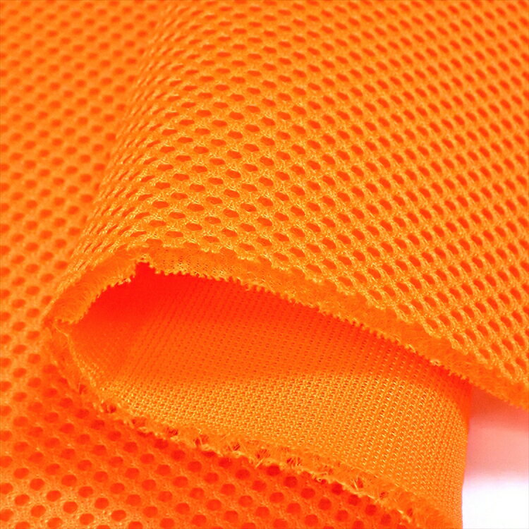 丈夫なダブルラッセルメッシュ オレンジ 厚手ハードタイプ150cm巾「クッション性」「ニット生地」「バッグ シート 素材」