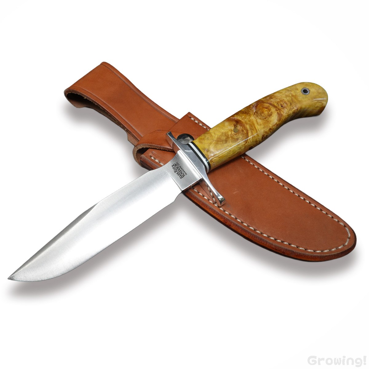 ■BARK RIVER KNIVES【バークリバー・ナイブス】■ 「モデル5」 【A-2】【ゴールド メープル】model 5 フィックスド アメリカ製 ■新品■ バークリバー スペシャルモデル「モデル5」フィックスド ●ドロップポイントブレード 　　切れるA-2鋼ブレード ●はまぐり刃 　　食い込みの良いコンベックスグラインド ●ゴールド メープルウッド ハンドル 　　模様がきれいなメープルウッド 　　手にフィットするようにシェイプされております 　　ランヤードホール付き ●レザーベルトシース付属 　　しっかりとしたレザーベルトシースが付属します 　　 少し汚れ傷ある感じです Made in the USA 伝統的な モデル5 フォルムが美しいです 手間がかかり 製造にコストがかかる はまぐり刃（コンベックス）グラインド 食い込みもよく 様々な作業に使いやすいモデル Made in the USA ■商品■新品■ ■ブレード：約13.7cm（約5.4mm） ■全長：約26cm ■ブレードマテリアル：A-2 ■ハンドルマテリアル：Gold Maple Burl ■シースマテリアル：Leather ■ウエイト：約210g ■Made in the USA ■BARK RIVER KNIVES【バークリバー・ナイブス】■ 「モデル5」 【A-2】【ゴールド メープル】model 5 フィックスド アメリカ製 ■新品■ ＊＊A2鋼は切れる鋼材ですが反面錆びやすい鋼材です　箱だしで若干錆びている場合もございます ＊＊バークリバー全般　箱出しのシースはきついです ■BARK RIVER【バークリバー】】■ 高精度なナイフメイクで一部から人気のあるBARK RIVER KNIVES【バークリバー・ナイブス】一つのモデルで恐ろしい数のハンドルを用意。20種類以上は普通です。奇をてらったスタイルではなく使い勝手の良いモデルを多くリリースしている同社にファンは多い バークリバー社は 2026年3月20日廃業しました バークリバー・ナイフ（Bark River Knives）が、中国製の安価な鋼材を使用したナイフに対して、米国製の高級鋼材（CPM154など）を使用していると虚偽表示して販売していたことが判明しました。アメリカの大手販社が在庫を鋼材調査にだしましたが 不正が確認されているのは現状 CPM154鋼を使用していると表示されているモデルのみとなっております。 当モデルの鋼材は偽装はないと思いますが 承知いただいた上 ご購入ください ■ ご購入前の注意点 ・製造時、輸送に伴う擦り傷、箱の凹み等ある場合がございます事、ご了承下さい。 ・写真、動画はサンプルとなります。 ・モニターの発色により実際と異なる場合があります。 【重要】この商品は当店実店舗でも販売しております。在庫数の更新は随時行っておりますが、お買い上げいただいた商品が、品切れになってしまうこともございます。 その場合、お客様には必ず連絡をさせていただきます。万が一入荷予定がない場合は、キャンセルさせていただく場合もございますことをあらかじめご了承ください。 刃物 渓流 シースナイフ ポケットナイフ フォールディングナイフ コンパクト 軽量 収納 登山 野外活動 フィールド 外あそびアメリカン メイド。職人が一本ずつつくるコンベックスモデルたち アメリカ製