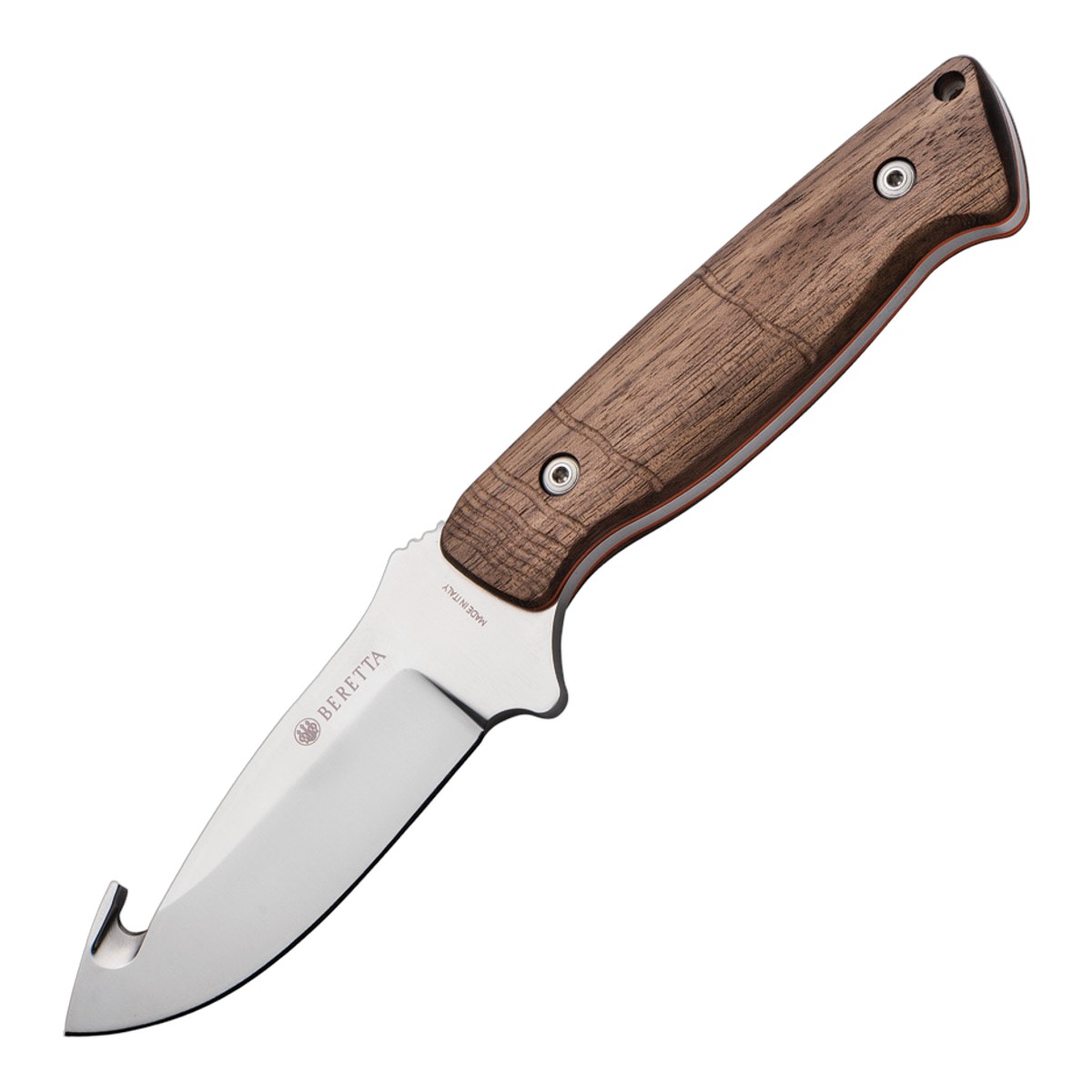 ■Beretta【ベレッタ】■ シャモア ガットフック 【440】【ウォールナット】Chamois フィックスド ■新品■ ベレッタ ガットフックハンターモデル「シャモア」 ●ガットフック付き・ブレード ●フルタング構造 　　頑丈なフルタング構造 ●ウォールナット・ハンドル 　　オレンジ ライナー入り ●レザーベルトシース付属 Made in Italy 握りやすいグルーブデザインのウォールナットハンドルハンター 作りの良いハンターナイフ おすすめ！！！ Made in Italy ■商品■新品■ ■ブレード：約11cm（約3.7mm） ■全長：約23.5cm ■ブレードマテリアル：440 stainless ■ハンドルマテリアル：Walnut ■ウエイト：約154g ■Made in Italy ■Beretta【ベレッタ】■ シャモア ガットフック 【440】【ウォールナット】Chamois フィックスド ■新品■ ■Bastinelli【バスティネリ】■ 17世紀末にイタリア北部で創業した老舗銃器メーカー，ピエトロ・ベレッタ社。拳銃，"ベレッタM92FS"は米軍を始め，世界各国が制式拳銃として採用している事でも有名。 1985年，同社は「ベレッタUSA」を設立。銃器製作で得た高度な技術と長い経験をもとに，精度と実用性に優れたモデルを輩出し続けているベレッタナイフは他のナイフメーカーに勝るとも劣らない。3本の矢をアレンジしたトレードマークが印象的だ ■ ご購入前の注意点 ・製造時、輸送に伴う擦り傷、箱の凹み等ある場合がございます事、ご了承下さい。 ・写真、動画はサンプルとなります。 ・モニターの発色により実際と異なる場合があります。 【重要】この商品は当店実店舗でも販売しております。在庫数の更新は随時行っておりますが、お買い上げいただいた商品が、品切れになってしまうこともございます。 その場合、お客様には必ず連絡をさせていただきます。万が一入荷予定がない場合は、キャンセルさせていただく場合もございますことをあらかじめご了承ください。 刃物 渓流 シースナイフ ポケットナイフ フォールディングナイフ コンパクト 軽量 収納 登山 野外活動 フィールド 外あそび銃器ブランドとして有名な ベレッタ社。正式名称はピエトロ・ベレッタ銃器製作所。ハンティングモデルが得意