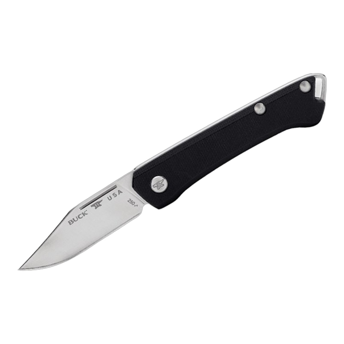 ■BUCK【バック】ナイフ■ #250 ソーター ブラック 【154CM】【マイカルタ】Saunter 折りたたみ ■新品■ BUCK社 スペシャルフォルダー「ソーター」 ●クリップポイント・ブレード 　　ネイルマーク入り 　　刃持ちの良い154CM鋼ブレード ●スリップジョイント 　　ロックなし機構 ●マイカルタ ハンドル 　　ランヤードホール付き ●ナイロンポーチ付属 ●スペシャルボックス入り 　 Made in the USA 伝統的なポケットナイフを刃持ちの良い高級鋼材でアップグレードしたスペシャルモデルです 軽作業はロックが必要ないケースが多く逆に軽快につかえる要素になっております Made in the USA ■商品■新品■ ■ブレード：約6.2cm（約2.5mm） ■オープン：約15.8cm ■クローズ：約9.7cm ■ブレードマテリアル：154CM steel ■ハンドルマテリアル：Black canvas micarta ■ウエイト：約64g ■Made in the USA ■BUCK【バック】ナイフ■ #250 ソーター ブラック 【154CM】【マイカルタ】Saunter 折りたたみ ■新品■ ■BUCK【バック】■ナイフ BUCK【バック】社は質実剛健。日本で最も知られているナイフメーカーだ。最初のバックナイフが作られたのは1902年。もともと　農工具を作る鍛冶屋だったバック家はナイフメーカーを創業してからも改良鋼を研究。 信頼性をゆるぎないものにし、現在に至る。同社の最も有名な折りたたみナイフ#110は世界で最もコピーされたナイフとして知られる。ユーザーの幅広い支持があるブランドだ ■ ご購入前の注意点 ・製造時、輸送に伴う擦り傷、箱の凹み等ある場合がございます事、ご了承下さい。 ・写真、動画はサンプルとなります。 ・モニターの発色により実際と異なる場合があります。 【重要】この商品は当店実店舗でも販売しております。在庫数の更新は随時行っておりますが、お買い上げいただいた商品が、品切れになってしまうこともございます。 その場合、お客様には必ず連絡をさせていただきます。万が一入荷予定がない場合は、キャンセルさせていただく場合もございますことをあらかじめご了承ください。 ブッシュクラフト キャンプナイフ アウトドアナイフ 刃物 固定刃 シースナイフ サバイバル ハンティング ハンター 薪割り フェザー フォールディングナイフ アウトドア フィールド 外あそび創業1902年 アメリカ伝統のブランド バック社のアウトドア ナイフ