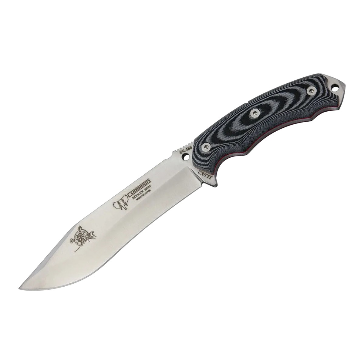 ■CUDEMAN【クードマン】■ 125-MC サバイバルナイフ 【N695】【マイカルタ】【ファイヤースチール】【シャープナー】Survival ■新品■ CUDEMAN　ハンティングナイフ「125」 ●サバイバル・ブレード ●フルタング構造 　　頑丈なフルタング構造 ●ブラックマイカルタ・ハンドル 　　手に馴染む緩やかなグルーブデザイン 　　ランヤードホール付き ●レザーベルトシース付属 　　砥石収納部分が分割でき使い勝手よいシースです 　　　　 ●レッド・ランヤード ●ファイヤースターター（削り付き）>> 仕様変更で付属しなくなりました ●砥石 ●サバイバルミラー（砥石の裏面） Made in Spain ファイヤースターターと砥石はよくありますがサバイバルミラーがついているのは珍しいですね。太陽で方角がわかります。ミラーで光を反射して相手に伝えたり小穴から覗いて光を見ることもできます。個人的にもレスキュー時ミラーとホイッスルは大変有効だと思っています ファルクニーベンDC4とほぼ同サイズ　リプレースも可能です スペインのぞうさんブランド「クードマン」をどうぞ！！ ＋ファイヤースターター（削り付き）>> 仕様変更で付属しなくなりました Made in Spain ■商品■新品■ ■ブレード：約14.8cm（約5.3mm） ■全長：約27.3cm ■ブレードマテリアル：BOHLER N-695 ■ブレードハードネス：59/61 HRc ■ハンドルマテリアル：Micarta ■ウエイト：約327g ■Made in Spain ■CUDEMAN【クードマン】■ 125-MC サバイバルナイフ 【N695】【マイカルタ】Survival ■新品■ ■ ご購入前の注意点 ・製造時、輸送に伴う擦り傷、箱の凹み等ある場合がございます事、ご了承下さい。 ・写真、動画はサンプルとなります。 ・モニターの発色により実際と異なる場合があります。 【重要】この商品は当店実店舗でも販売しております。在庫数の更新は随時行っておりますが、お買い上げいただいた商品が、品切れになってしまうこともございます。 その場合、お客様には必ず連絡をさせていただきます。万が一入荷予定がない場合は、キャンセルさせていただく場合もございますことをあらかじめご了承ください。 アウトドアナイフ 刃物 渓流 シースナイフ ポケットナイフ フォールディングナイフ コンパクト 軽量 収納 登山 野外活動 アウトドア フィールド 外あそび