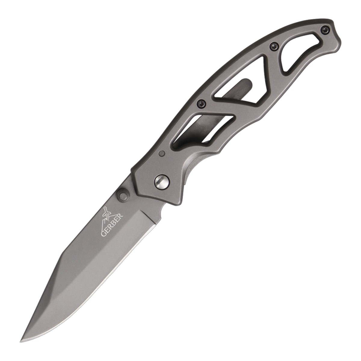 ■GERBER【ガーバー】■ パラフレーム I グレー 【ステンレス】スケルトン PARAFRAME I ■新品■ ガーバー社　定番フォルダー「パラフレーム」シリーズ ●ステンレス・ブレード 　　デュアルサムスタッド付きで簡単ブレードオープン ●フレームロック ●スケルトンハンドル ●ポケットクリップ付 アウトドアからオフィスの机上まで、シュチュエーション問わず活躍してくれるでしょう。 デザインが卓越しているので上司や友人へのプレゼントにも大変喜ばれます。 ■商品■新品■ ■ブレード：約7.7cm(約2.3mm） ■オープン：約18.2cm ■クローズ：約10.4cm ■ブレードマテリアル：stainless Titanium nitrade-coated blade ■ウエイト：約77g ■GERBER【ガーバー】■ パラフレーム I グレー 【ステンレス】スケルトン PARAFRAME I ■新品■ *パック入り　通関時　開梱しているものもございます ■GERBER【ガーバー】 ■ GERBER【ガーバー】社は1939年にオレゴン州で創業した、世界でもっとも有名なマスプロ・ナイフ・メーカーである。ケルトの有名な伝説に出てくる岩に突き刺さった刃剣がトレードマークだ。切れ味と刃持ちのよさを信条とする同社のポリシーはその優れたナイフだけでなく、 アル・マー や カーショウ といった優れたナイフ関係者も生み出している。 ■ ご購入前の注意点 ・製造時、輸送に伴う擦り傷、箱の凹み等ある場合がございます事、ご了承下さい。 ・写真、動画はサンプルとなります。 ・モニターの発色により実際と異なる場合があります。 【重要】この商品は当店実店舗でも販売しております。在庫数の更新は随時行っておりますが、お買い上げいただいた商品が、品切れになってしまうこともございます。 その場合、お客様には必ず連絡をさせていただきます。万が一入荷予定がない場合は、キャンセルさせていただく場合もございますことをあらかじめご了承ください。 刃物 防災 渓流 フィッシング 固定刃 シースナイフ サバイバル ハンティング ハンター 薪割り フェザー ポケットナイフ フォールディングナイフ 緊急時 コンパクト 軽量 収納 登山 野外活動アメリカ伝統ブランド ガーバー社 昨今はアメリカ製に回帰。コンバットモデルからキャンプなどにも最適なアウトドア ナイフ モデル多数