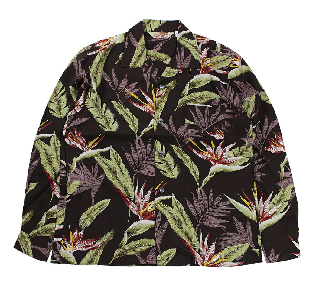 TROPHY CLOTHING [-DUKE HAWAIIAN L/S SHIRT- BROWN size.14,15,16,17]