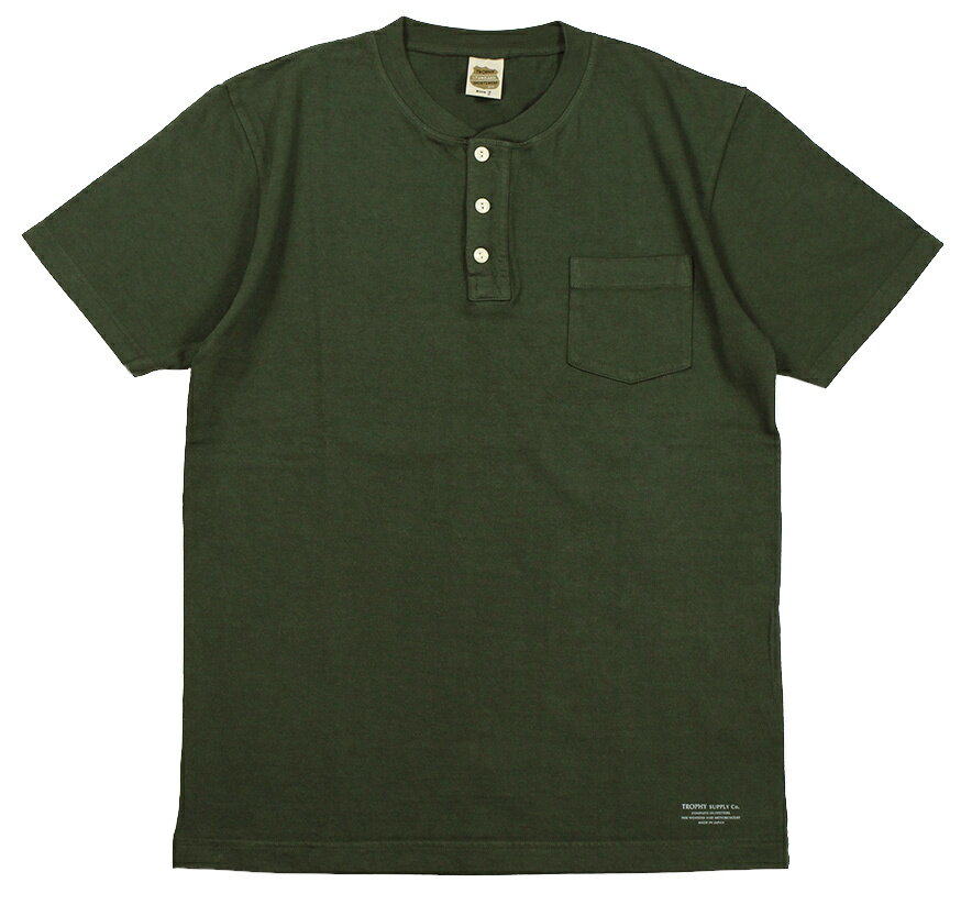 TROPHY CLOTHING [-OD HENLEY TEE- Olive size.36,38,