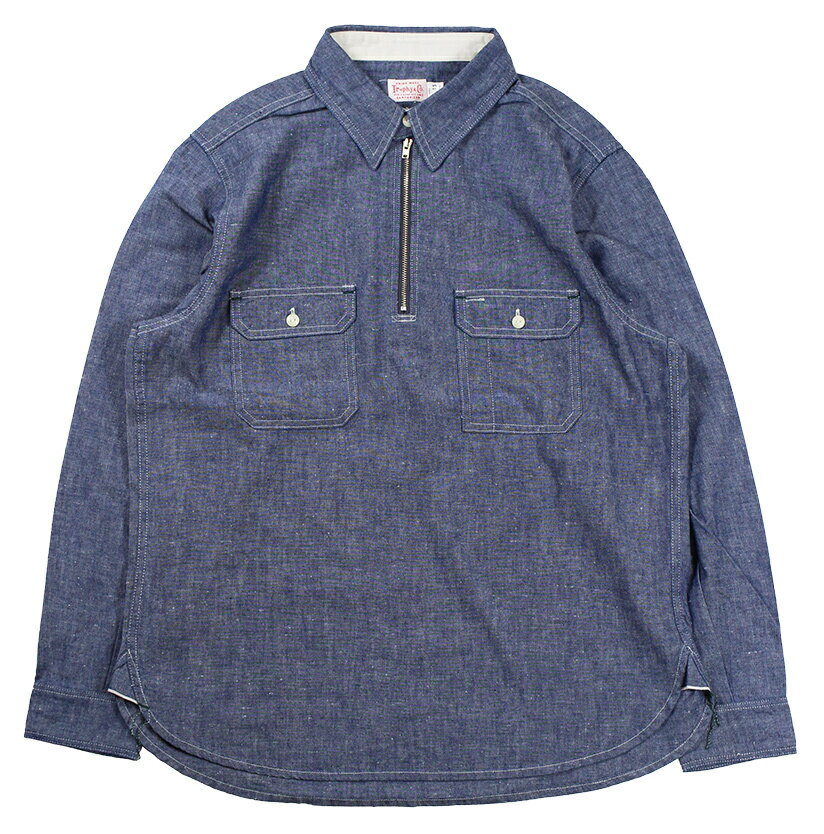TROPHY CLOTHING [-Harvest Half Zip Shirt- Indigo size.14,15,16,17,18]