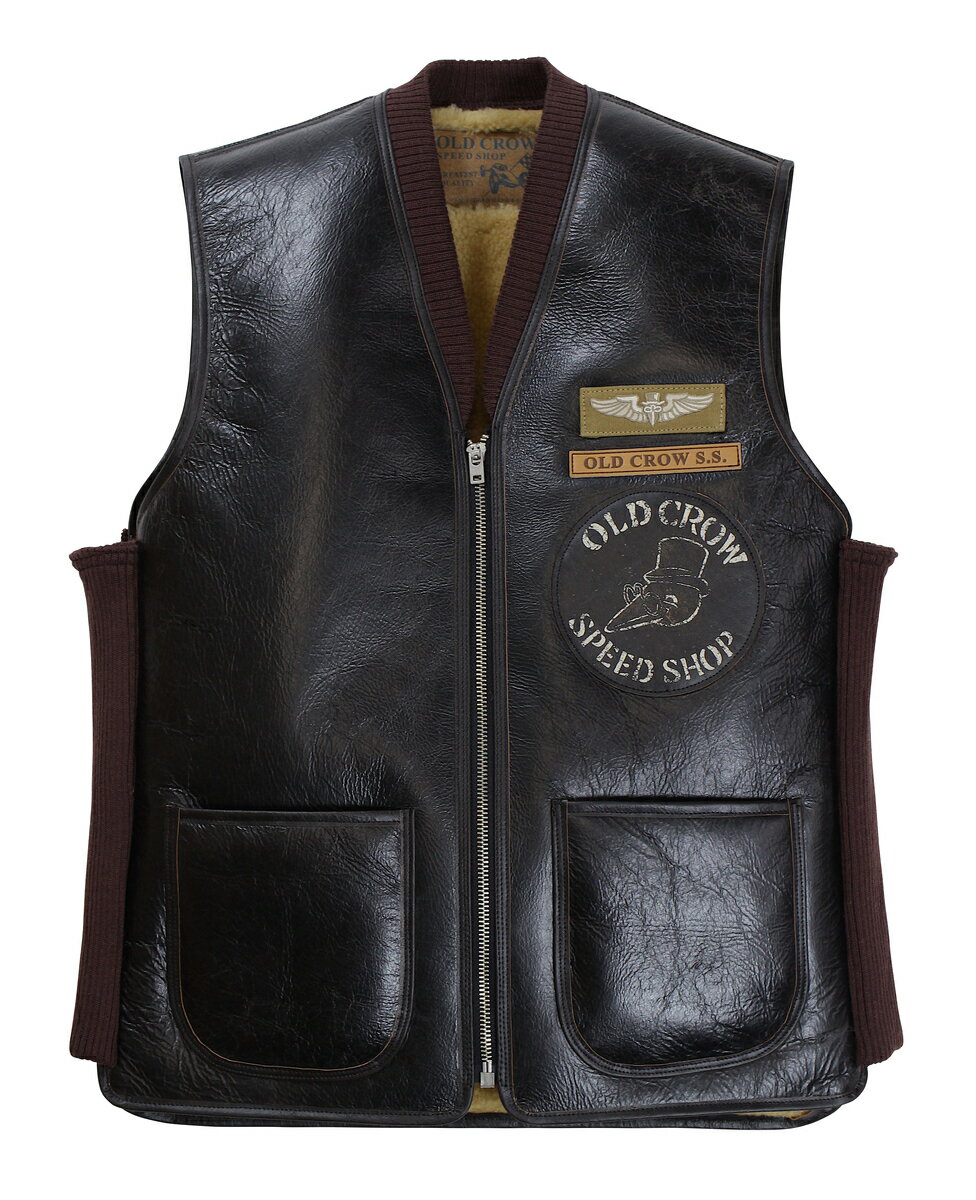 商品情報 商品説明/素材 OLD CROW-OLDROD B - VEST-・BLACK・本体：羊革・別布：牛革・リブ：アクリル70％、ウール30％サイズ/寸法 S : 身幅49cm、着丈61cm、肩幅37cmM : 身幅52cm、着丈62cm、肩幅38cmL : 身幅54cm、着丈63cm、肩幅39cmXL : 身幅56cm、着丈65cm、肩幅41cm※若干の誤差はご了承ください。 生産国 日本注意事項 当店は実店舗と商品の在庫を共有しておりますので在庫情報につきまして誤差が生じる場合がございます。 ご注文頂いた商品がご用意できない場合がございますが、予めご了承ください。OLD CROW [-OLDROD B - VEST- BLACK size.S,M,L,XL] オールドクロウ ベスト オールドロッドBベスト ブラック 2