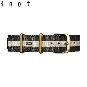 Knot（ノット）FUKUI SHINDO NATOナイロンストラップ 替えベルトグレー×アイボリー ＆ イエローゴールドバックル 時計ベルト 18mmベルトのみ購入はメール便のため代引き・着日指定・包装は不可スペアベルト/日本製/