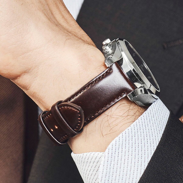 Knot ノット 時計 プレミアムコードバン ストラップ ロングシェイプ 時計ベルト 18mm ダークブラウン ベルトのみ購入はメール便のため代引き・着日指定・包装不可 スペアベルト 日本製 腕時計 ウォッチストラップ