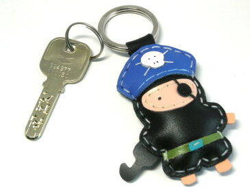 【LEATHERPRINCE】レザー キーホルダー 革 パイレーツ 海賊(ブルー)かわいい キュート おしゃれ 本革 手作り キーリング