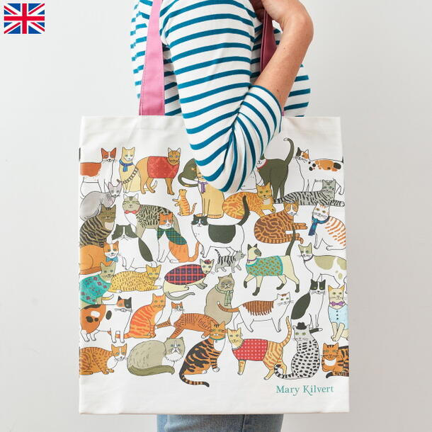 Rakuten - MARY KILVERT エコバッグ カラフル 猫 ねこちゃん キャンバス生地 可愛い ネコ オシャレ トートバッグ お買い物 バッグ　レジバッグ ショッピングバッグ 手提げバッグ 通勤バッグ　通学バッグ イギリス直輸入