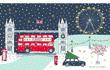 発送は郵便で！ ロンドンブリッジ クリスマスシリーズ キッチンタオル コットン キッチンクロス かわいい おしゃれ ティータオル タペストリー デザイナー JESSICA HOGARTH ジェシカホガース イギリス雑貨 お部屋のインテリア