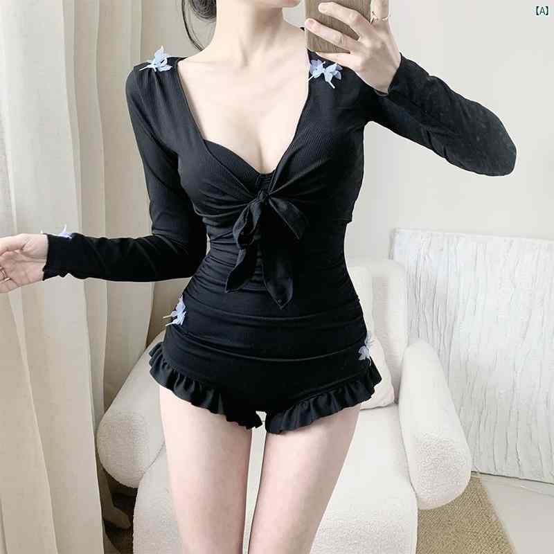 夏　リゾート　プール　レディース水着　レディース　ビーチ　かわいい ブラック 蝶 美しい 高級 ワンピース スリング ギャザー 長袖 スリム ティブ 体型カバー 海辺 休日 温泉 水着 レディース