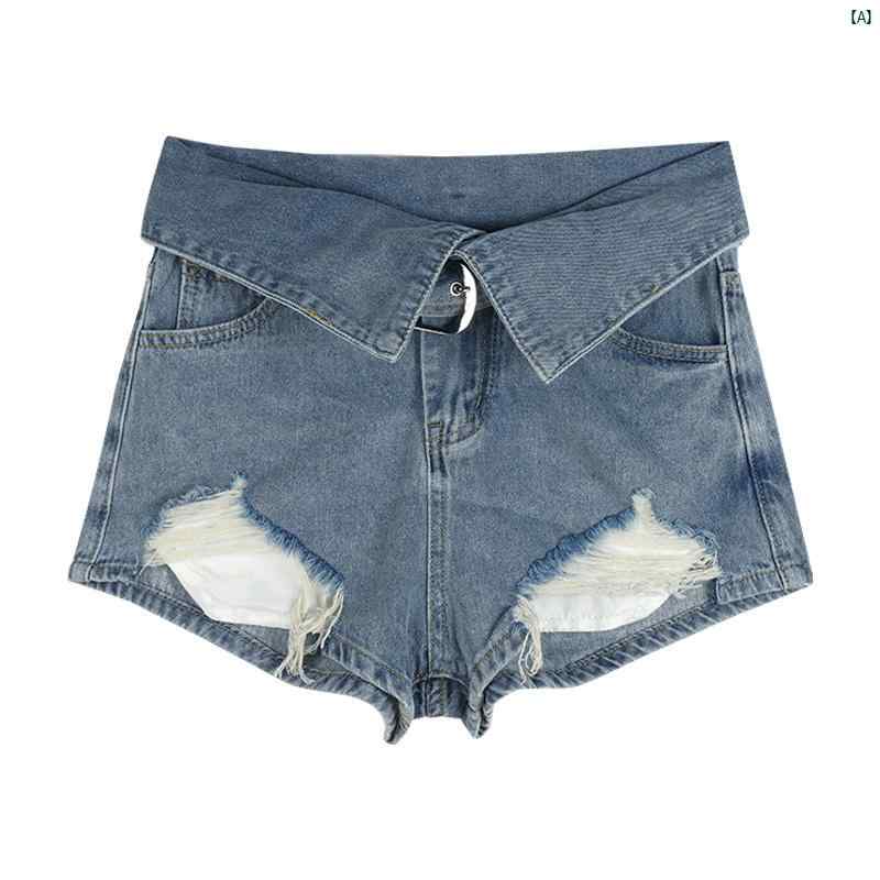 レディース ファッション おしゃれ ハーフパンツ かわいい スタイリッシュ ガールズ レトロ リッピング ジーンズ レディース 春 イン ショーツ 細身 センス ワイド レッグ パンツ