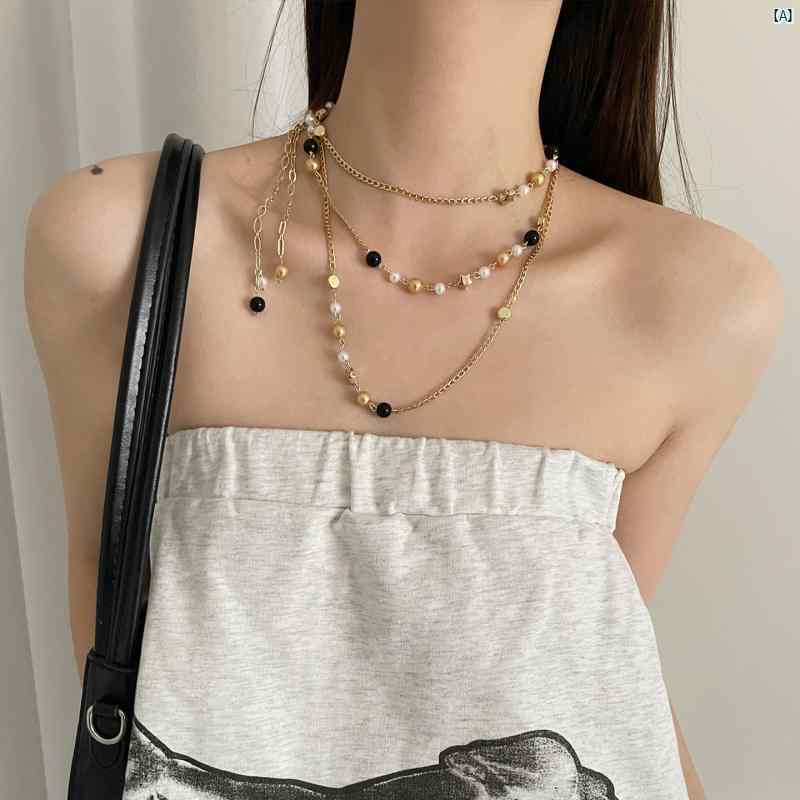 レディース 高級 多層 スター ネックレス 長い 重ね着 鎖骨 複数 着用 方法 センス ビーズ 快適