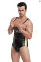 男性 レスリング 体操 スポーツウェア ベスト フェイクレザー 下着 ストレッチ タイト 三角 カバー オール