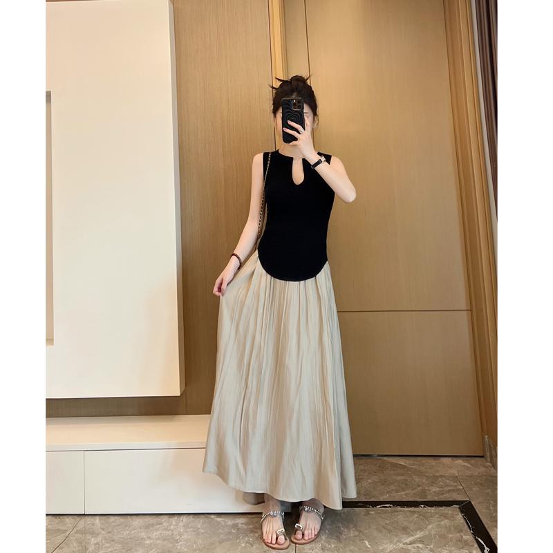 FFLALA 夏 Aラインイン スカート レディース 2025新 ハイエンド シンプル カジュアル ハイウエスト ヒップ カバー