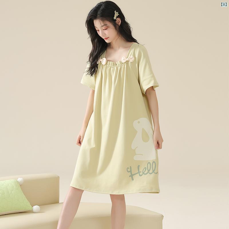 ナイトガウン 夏 レディース コットン 魅惑的 干支 ホワイト うさぎ