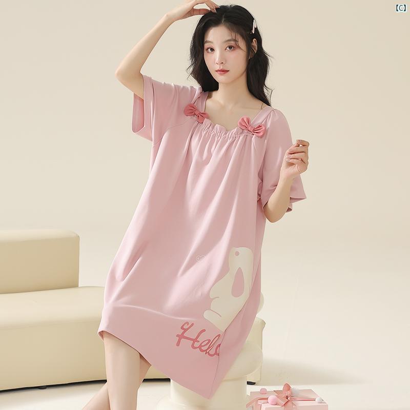 ナイトガウン 夏 レディース コットン 魅惑的 干支 ホワイト うさぎ