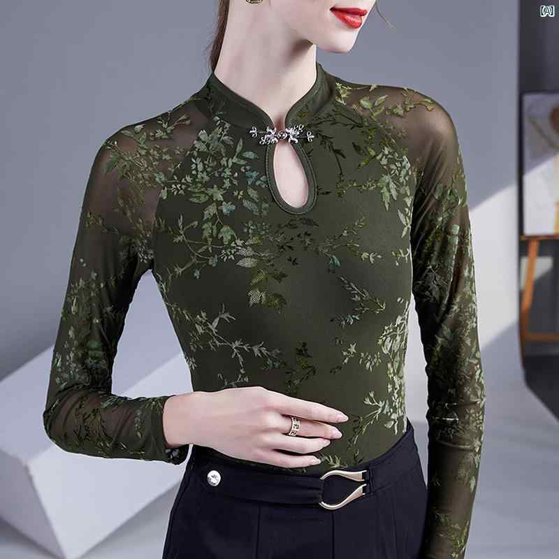 ダンス 衣装 トップス レディース トレーニング 服 チャイナ カラー モダン 長袖 ラテン 春