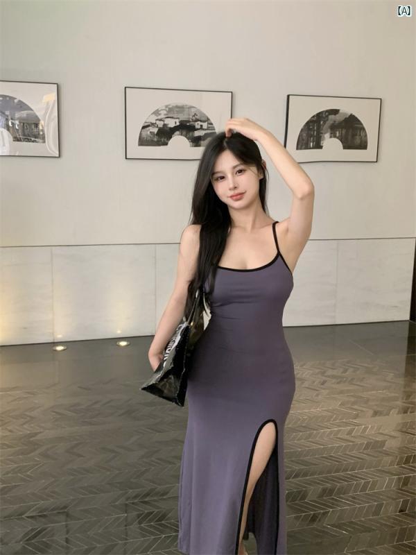 レディース ファッション フランス セクシー スタイリッシュ ガール ドレス新 ハイエンド シック スリット サスペンダー ウエスト カバー ヒップ ロング スカート
