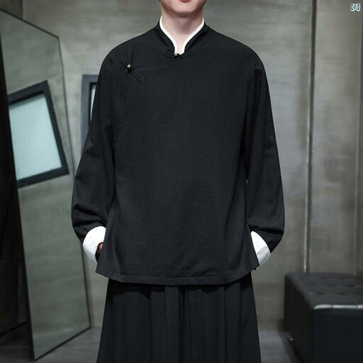 中華風 斜め襟 ボタン 付き リネン 漢服 メンズ 仏教 瞑想 服 茶師服 春 レトロ 衣装 トップス 中華風 斜め襟 ボタン 付き リネン 漢服 メンズ 仏教 瞑想 服 茶師服 春 レトロ 衣装 トップス