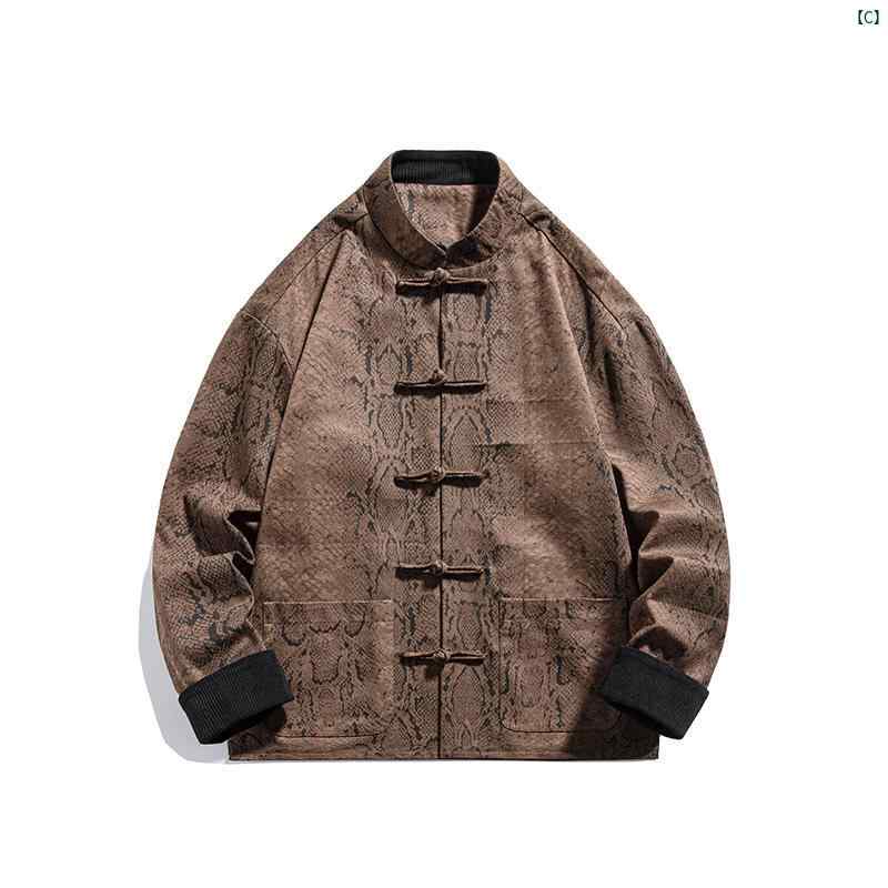 中華風 メンズジャケット 春秋 レトロ ボタン 付き パイソン 柄 唐装 漢服 たり 大きいサイズ ジャケット