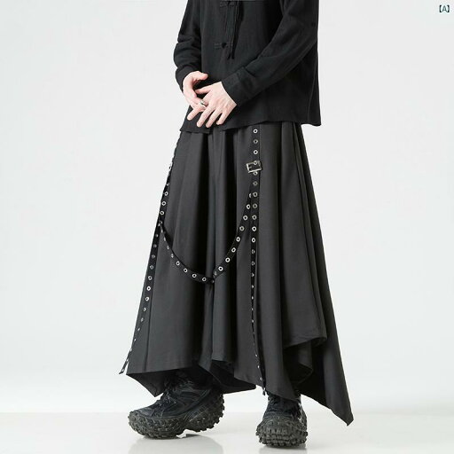 ダーク メンズ レディース スタッズ ウェビング 装飾 ワイド レッグ パンツ 春 イレギュラー スカート ダーク メンズ レディース スタッズ ウェビング 装飾 ワイド レッグ パンツ 春 イレギュラー スカート