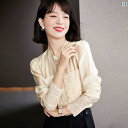 レディース ファッション レトロ 長袖 シフォンシャツ 初秋 ハイエンド レース シャツ トップ(4)