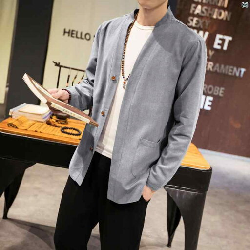 春 中華風 コットン 麻 ジャケット メンズ 長袖 リネン ボタン ダウン 大きいサイズ 薄手 春 中華風 コットン 麻 ジャケット メンズ 長袖 リネン ボタン ダウン 大きいサイズ 薄手
