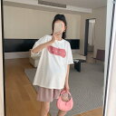 レディース マタニティ Tシャツ 韓国 韓国 マタニティー トップス トップ 夏 春秋 ゆったり シンプル ワンポイント ロゴ