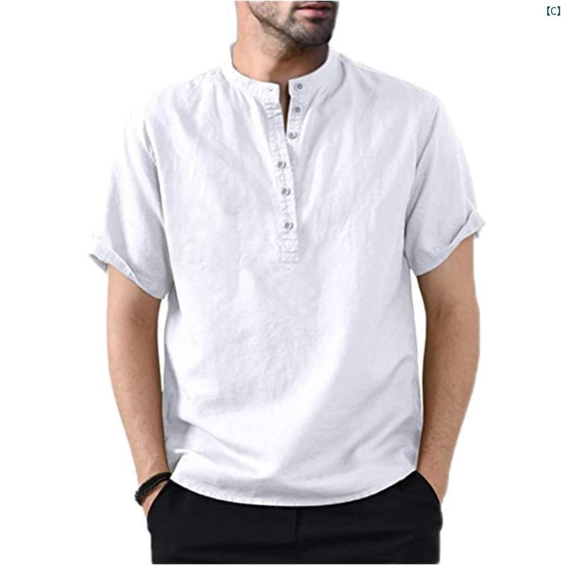 夏 メンズ たり カジュアル プルオーバー 半袖 シャツ カラー マルチ ボタン ヘンリー スタンドカラー 無地 服