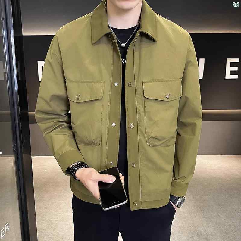 ファッション ジャケット メンズ 秋服 ステッチ 大きい ポケット ワークウェア トップ シャツ カラー