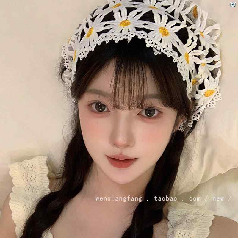 レディース レディース ファッション 韓国 韓国ファッション 海外ファッション かわいい アメリカン フレンチ デイジー 三角 スカーフ レトロ 牧歌的 白い スカーフ 海辺 乗馬 日焼け防止 ニット