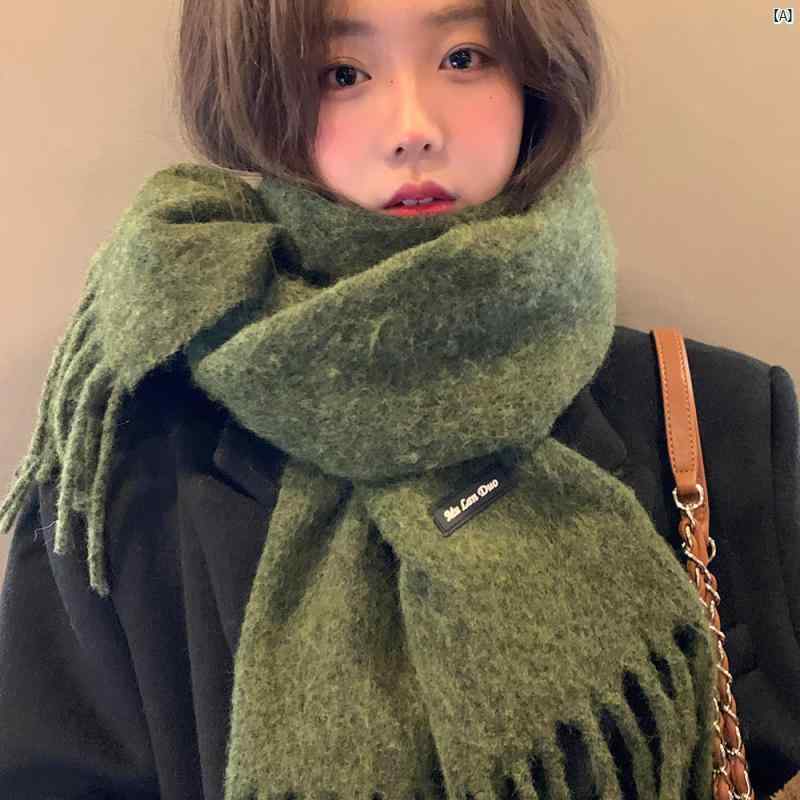 レディース レディース ファッション 韓国 韓国ファッション 海外ファッション かわいい アメリカン 冬 ダーク グリーン ハイエンド スカーフ 学生 ショール スカーフ 寒さ 厚手 防ぐ 暖かい タッセル