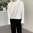 メンズ　韓国ファッション　 コットン 白 プリーツ ボトム シャツ 長袖 Tシャツ メンズナー トップ