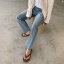 メンズ　韓国ファッション　 ウォッシュド レトロ ダメージ 加工 メンズ ジーンズ カジュアル ストレート ロング パンツ