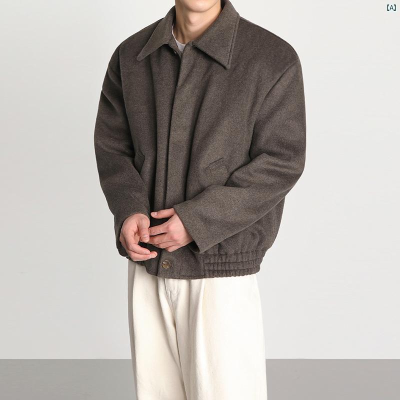 メンズ 韓国ファッション 男性 クール かっこいい ウール ジャケット ショート 秋冬 韓国 レトロ カジュアル ウール ジャケット