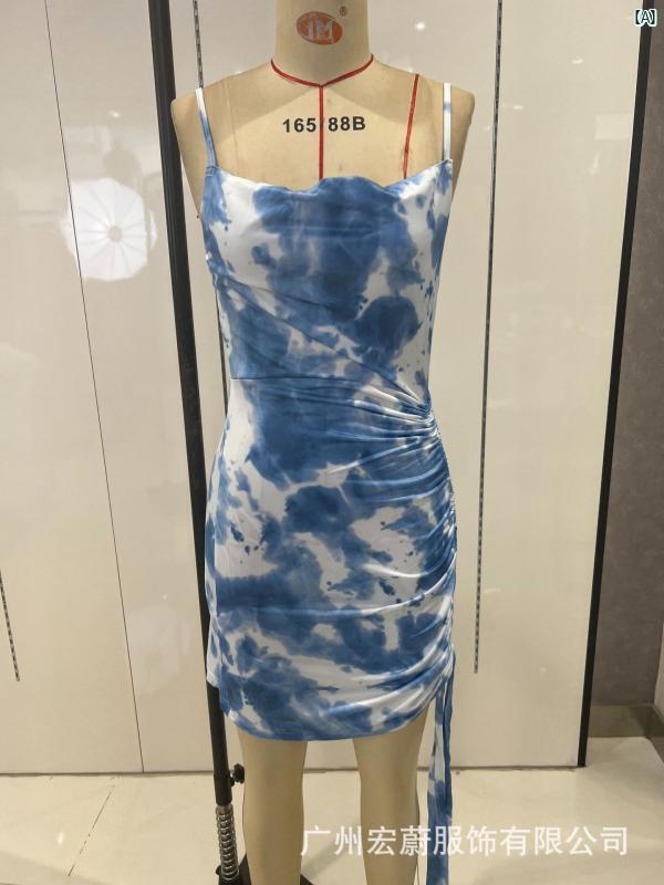 レディース　パーティーファッション　ドレス　おしゃれ　欧米風　海外ファッション　dress fashion トップス ブラジャー サスペンダー ストラップ ボトムス デジタル タイダイ柄 セクシー ステップ