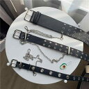 レディースベルト アクセサリー ベルトチェーン オシャレ ファッション小物 個性的 アメリカン フル ホール ベルト レディース ヒップ ホップ パンク 2 列 パンツ クール チェーン 装飾 幅広 メンズ|詳細画像